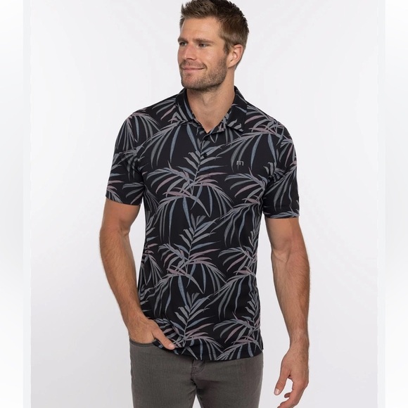Travis Mathew Buzz Words Palm Print Golf Polo in Black Sz Medium - Picture 12 of 12